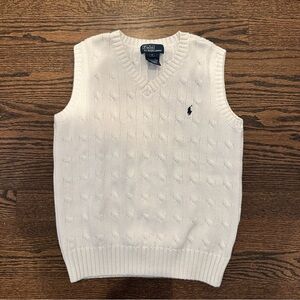 Polo Ralph Lauren Kids Boys White 100% Cotton Cable Knit V Neck Sweater Vest 7